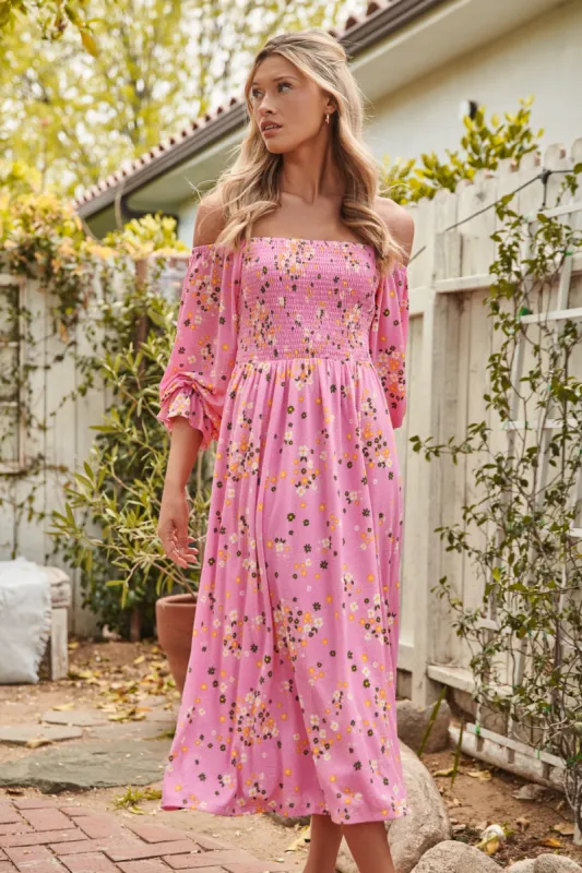 Spring Dream Denni Smocked Midi Dress sold by Sugarlips