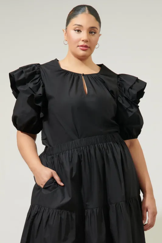 Flores Poplin Ruffle Short Sleeve Top Curve sold by Sugarlips
