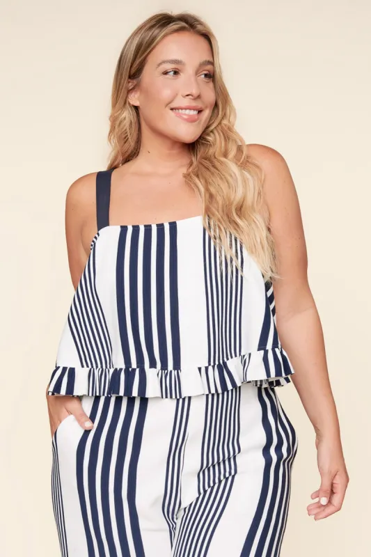 Yacht Club Stripe Ruffle Top Curve sold by Sugarlips