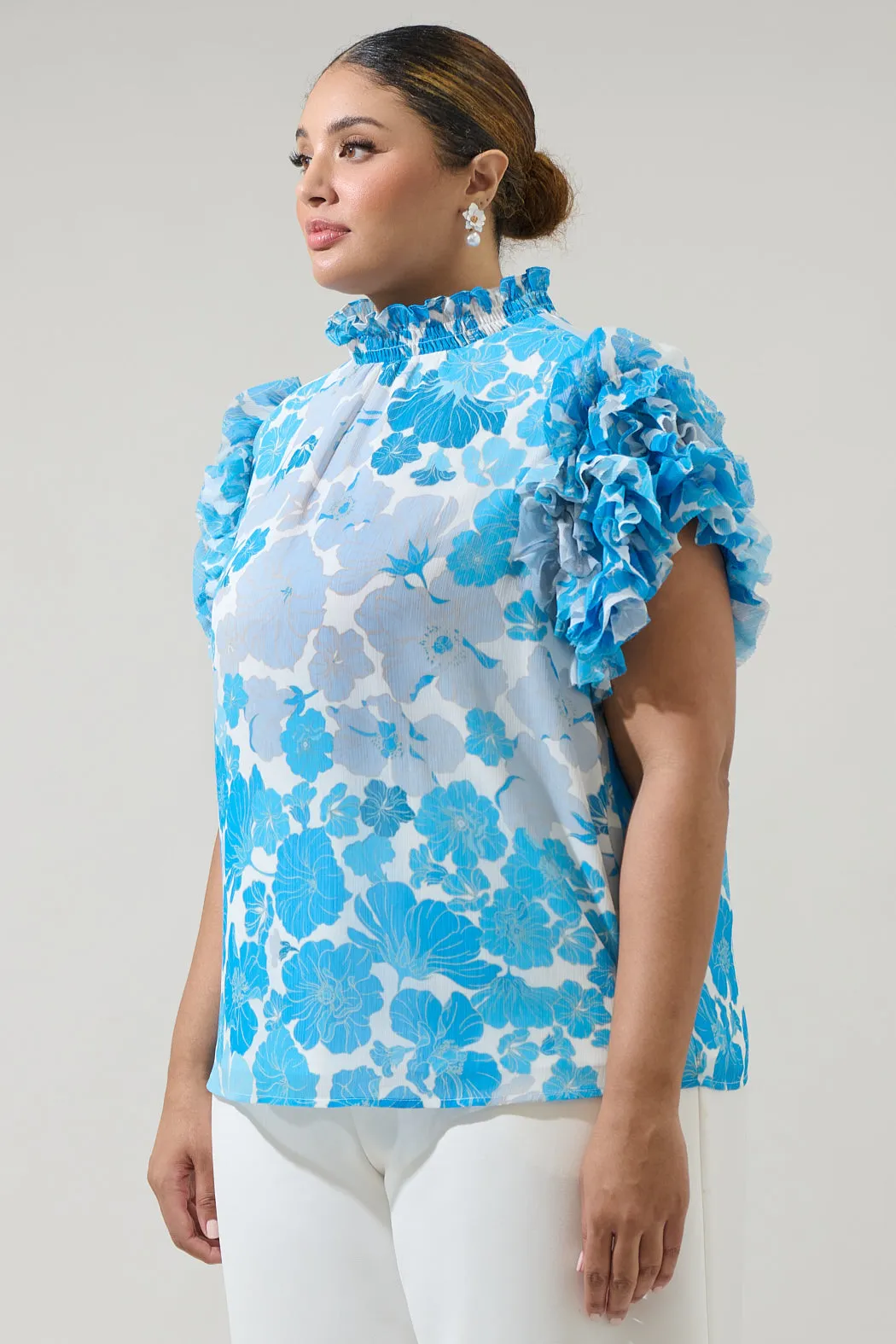 Kerela Floral Brenna Mock Neck Ruffle Blouse Curve sold by Sugarlips product image thumbnail 3