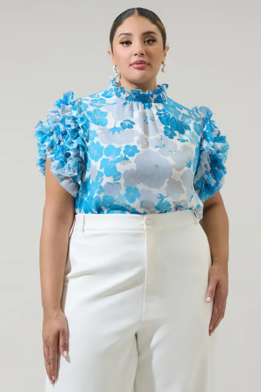 Kerela Floral Brenna Mock Neck Ruffle Blouse Curve sold by Sugarlips
