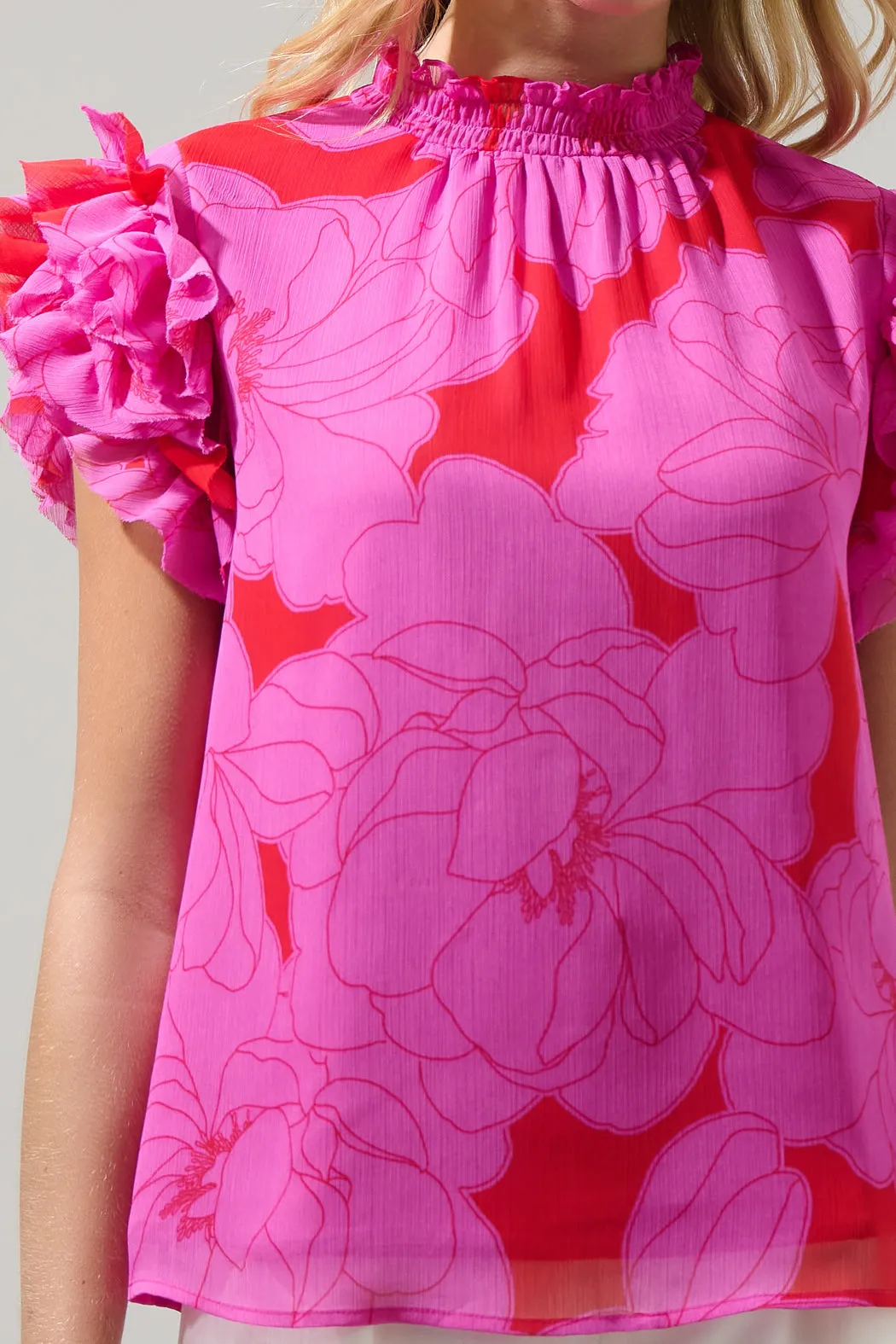 Zalea Floral Brenna Mock Neck Ruffle Blouse sold by Sugarlips product image thumbnail 5