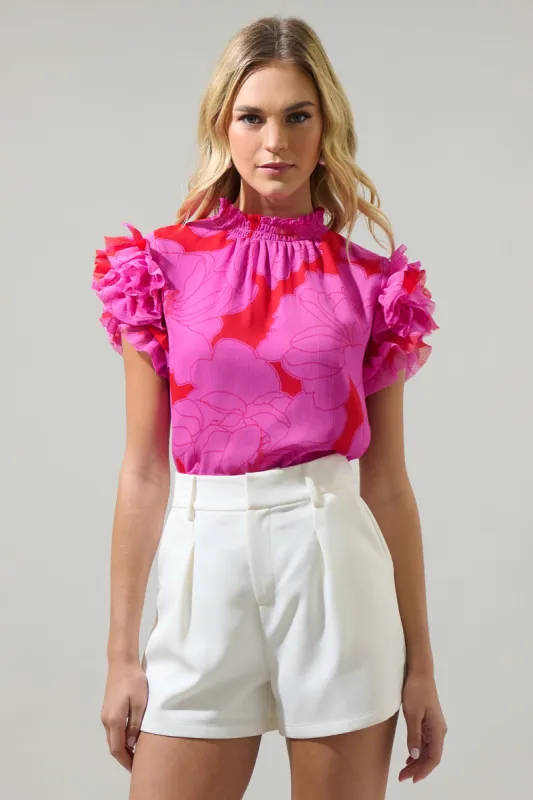 Zalea Floral Brenna Mock Neck Ruffle Blouse sold by Sugarlips