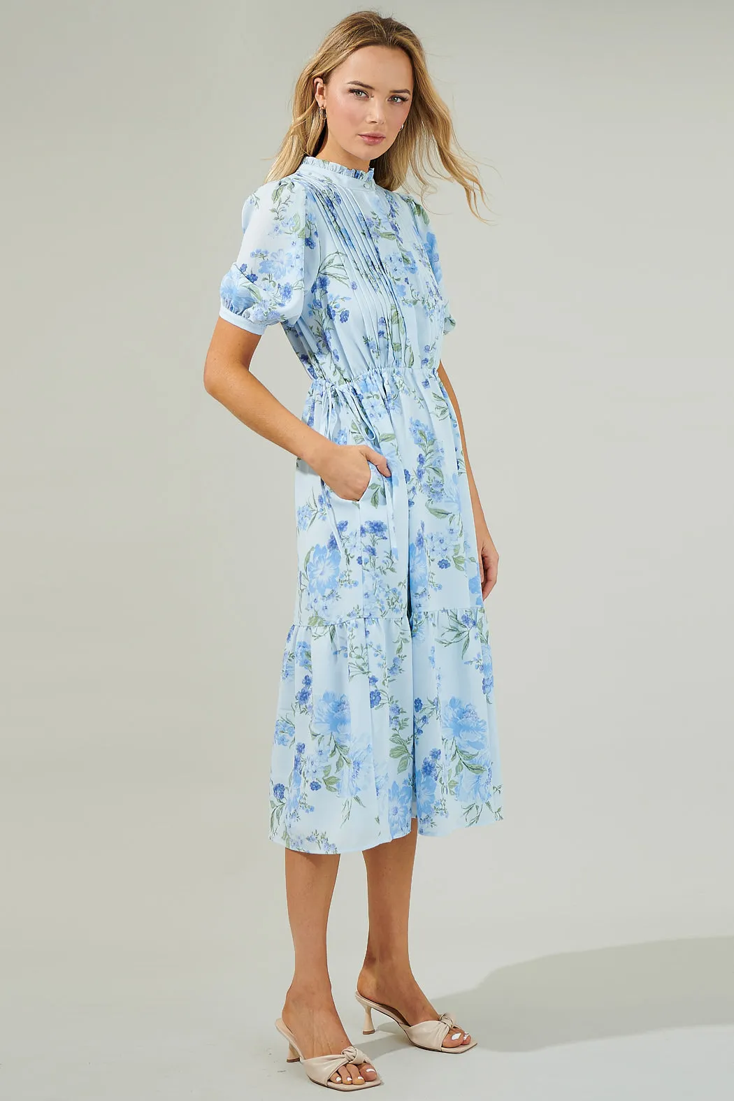 Dusty Floss Floral Pleated Midi Dress sold by Sugarlips product image thumbnail 4