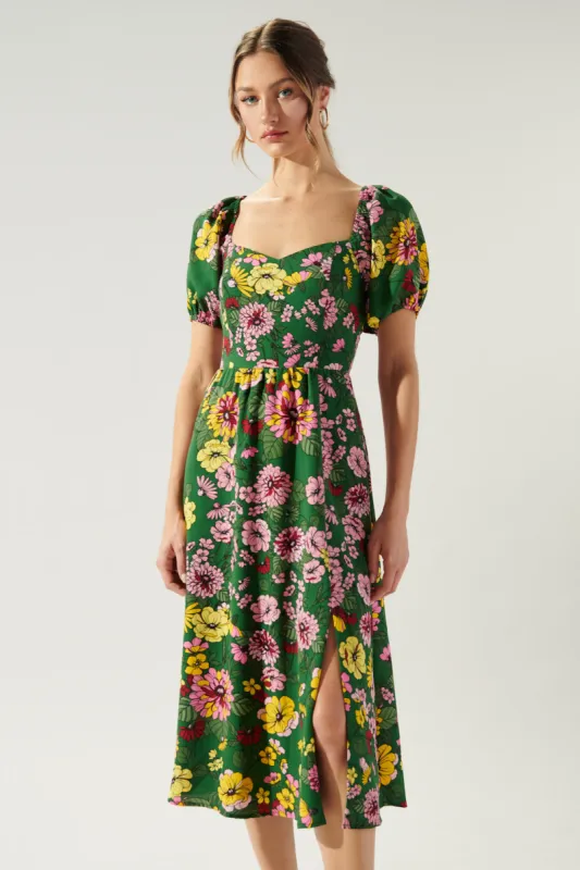 Everly Floral Alessi Puff Sleeve Midi Dress sold by Sugarlips