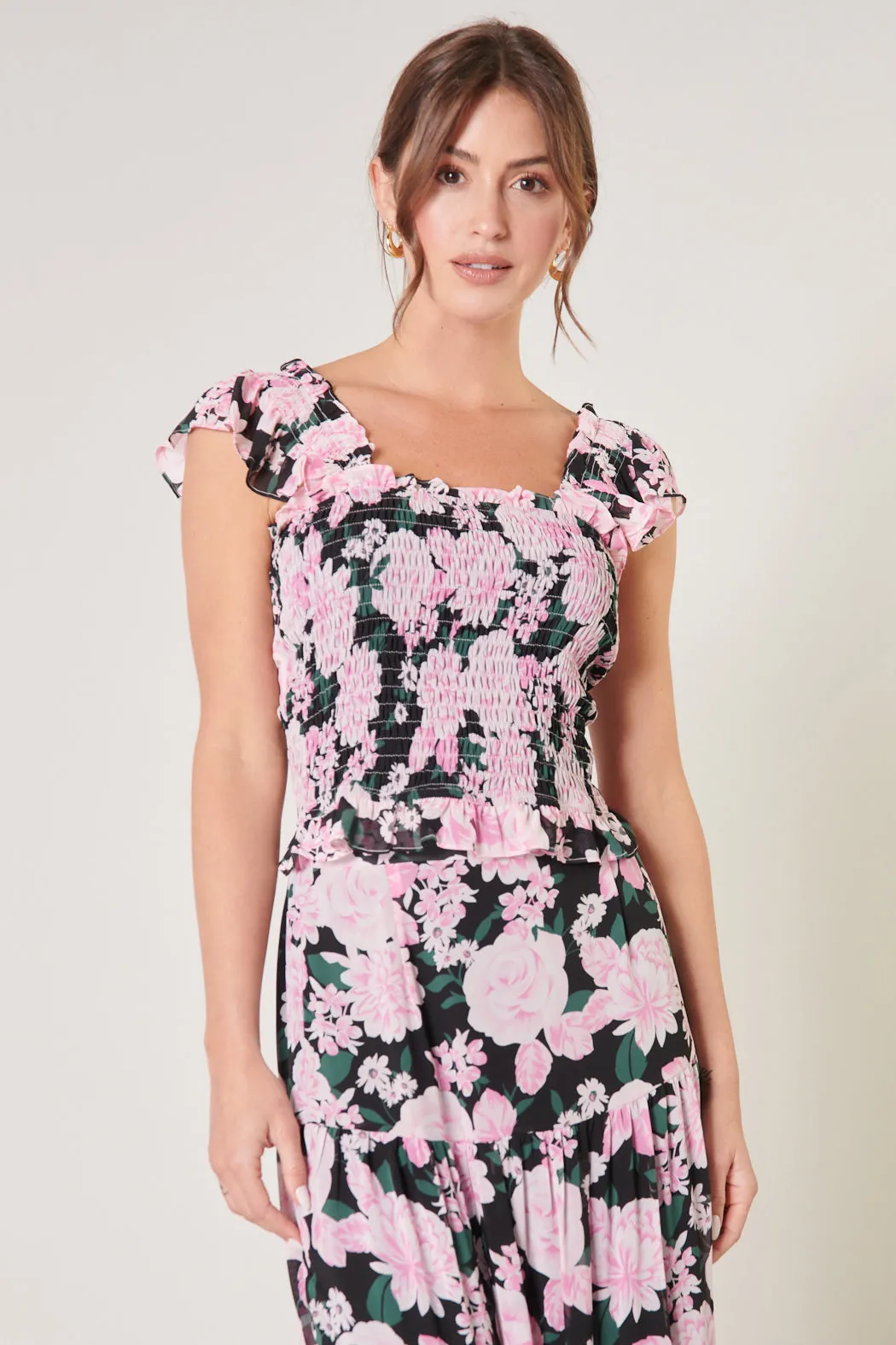 Angelica Floral Frolic Square Neck Smocked Front Top sold by Sugarlips product image thumbnail 2