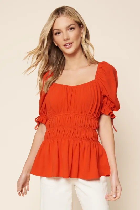Reagan Linen Puff Sleeve Peplum Blouse sold by Sugarlips