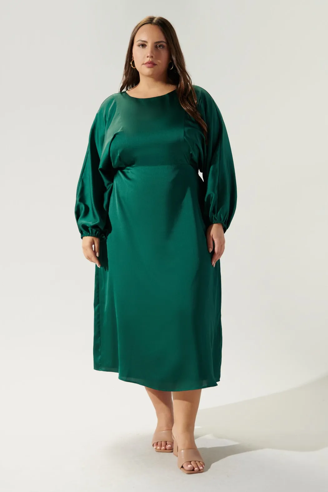Chateau Satin Dolman Sleeve Midi Dress Curve sold by Sugarlips