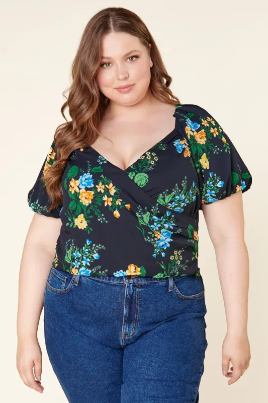 Delphine Floral Puff Sleeve Crop Top Curve sold by Sugarlips