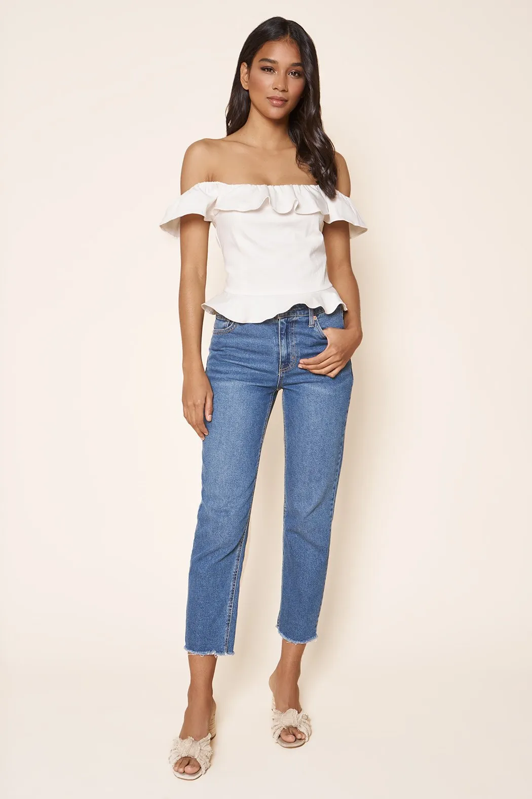 Evie White Denim Peplum Cropped Top sold by Sugarlips product image thumbnail 4