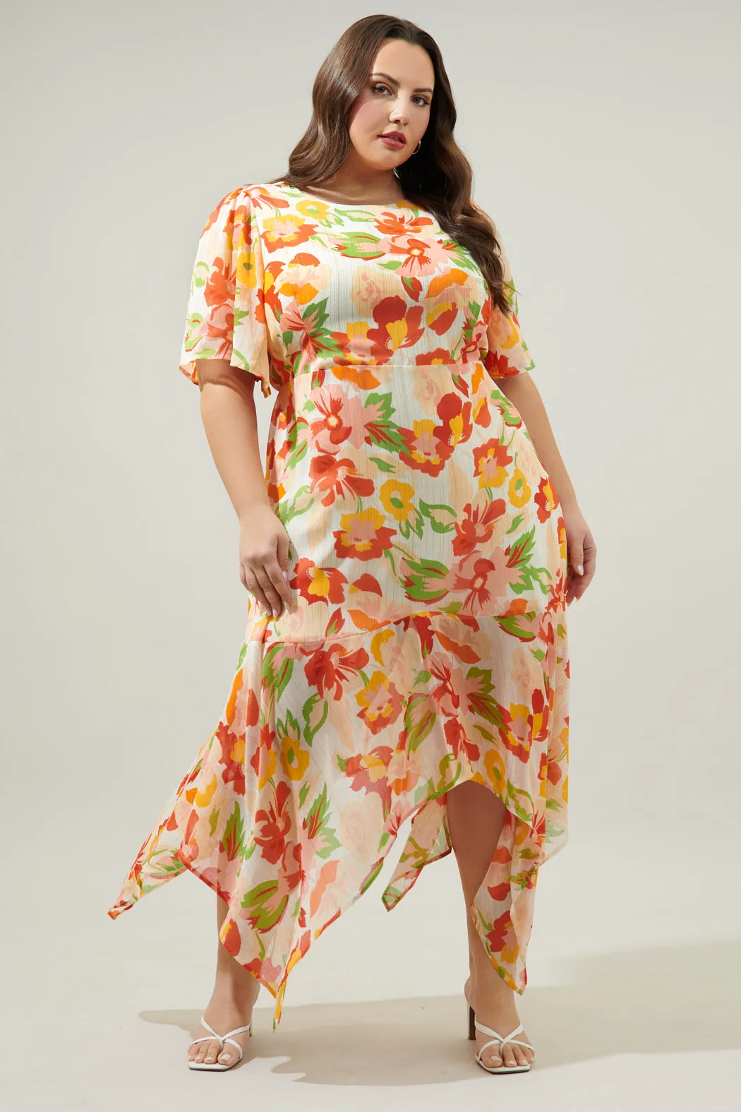 Kailua Floral Aerin Asymmetrical Flutter Midi Dress Curve sold by Sugarlips product image thumbnail 2