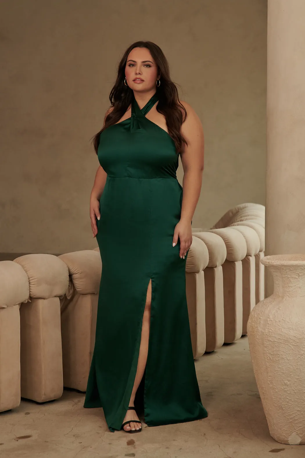 Spellbound Halter Satin Maxi Dress Curve sold by Sugarlips