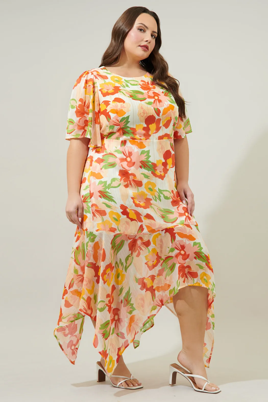 Kailua Floral Aerin Asymmetrical Flutter Midi Dress Curve sold by Sugarlips product image thumbnail 4