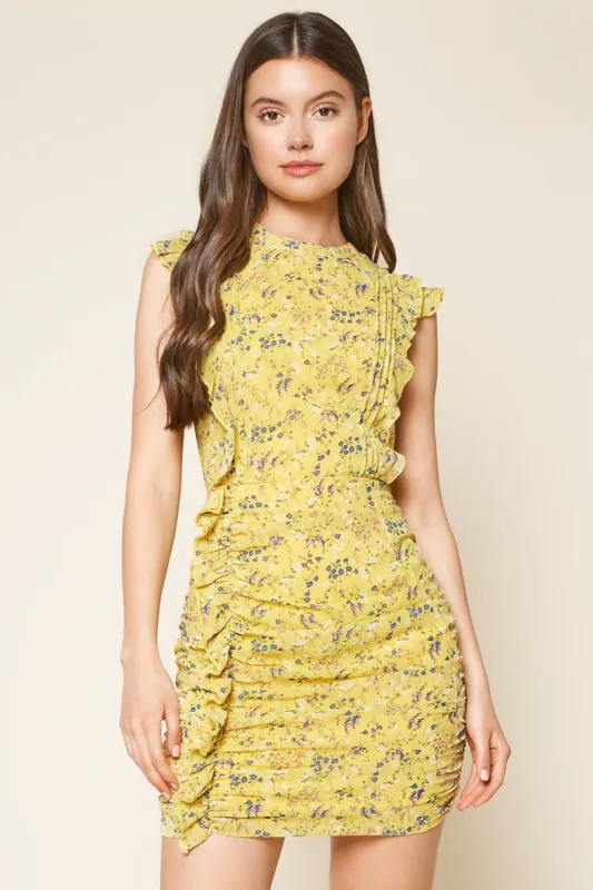 Nola Floral Print Ruched Mini Dress sold by Sugarlips