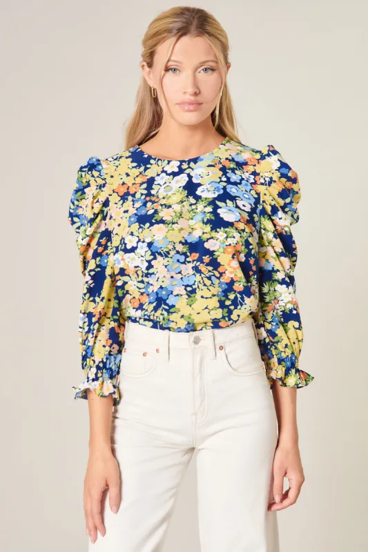 Toulon Floral Celine Puff Sleeve Top sold by Sugarlips