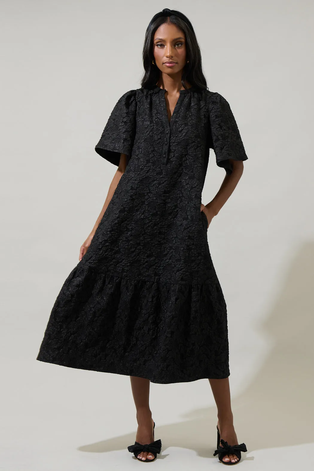 Arielle Jacquard Floral Ely Midi Dress sold by Sugarlips