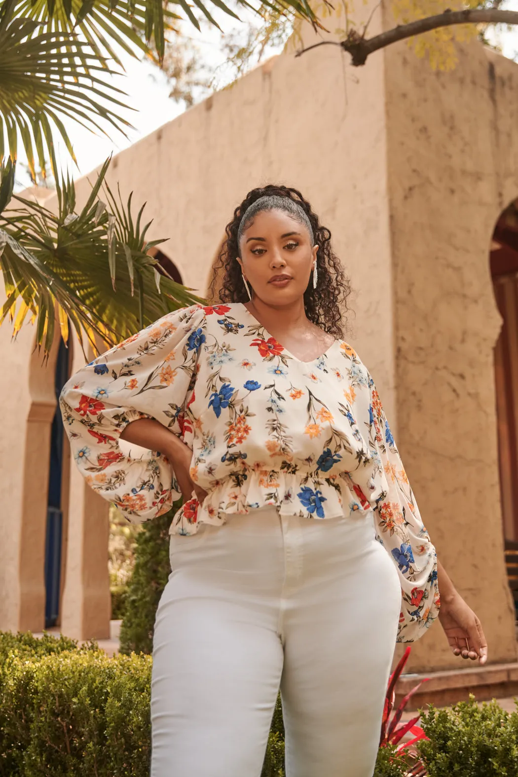 April Primary Floral Ways Balloon Sleeve Blouse Curve sold by Sugarlips