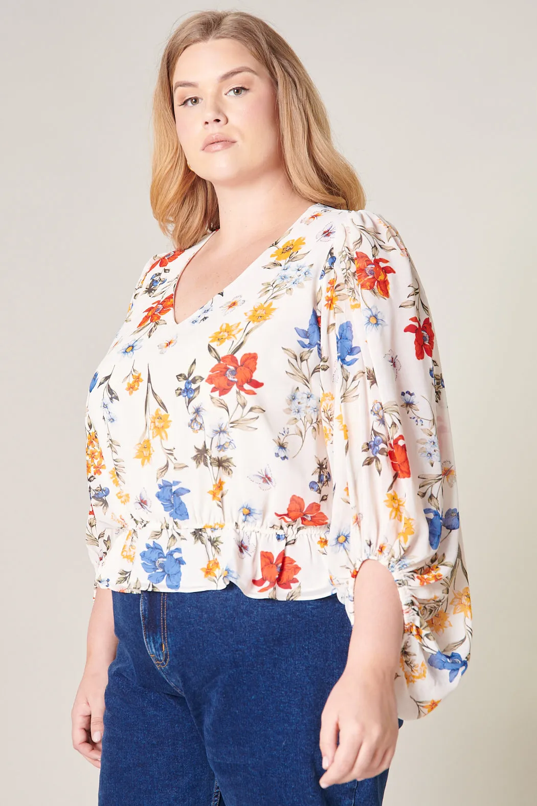 April Primary Floral Ways Balloon Sleeve Blouse Curve sold by Sugarlips product image thumbnail 4