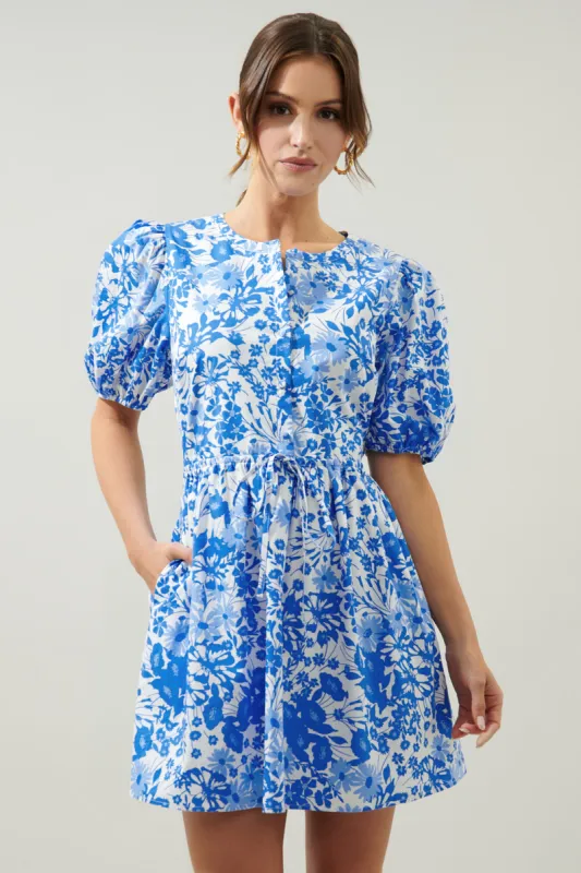 Lover Girl Blue Floral Alba Puff Sleeve Mini Dress sold by Sugarlips