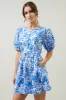 Lover Girl Blue Floral Alba Puff Sleeve Mini Dress sold by Sugarlips