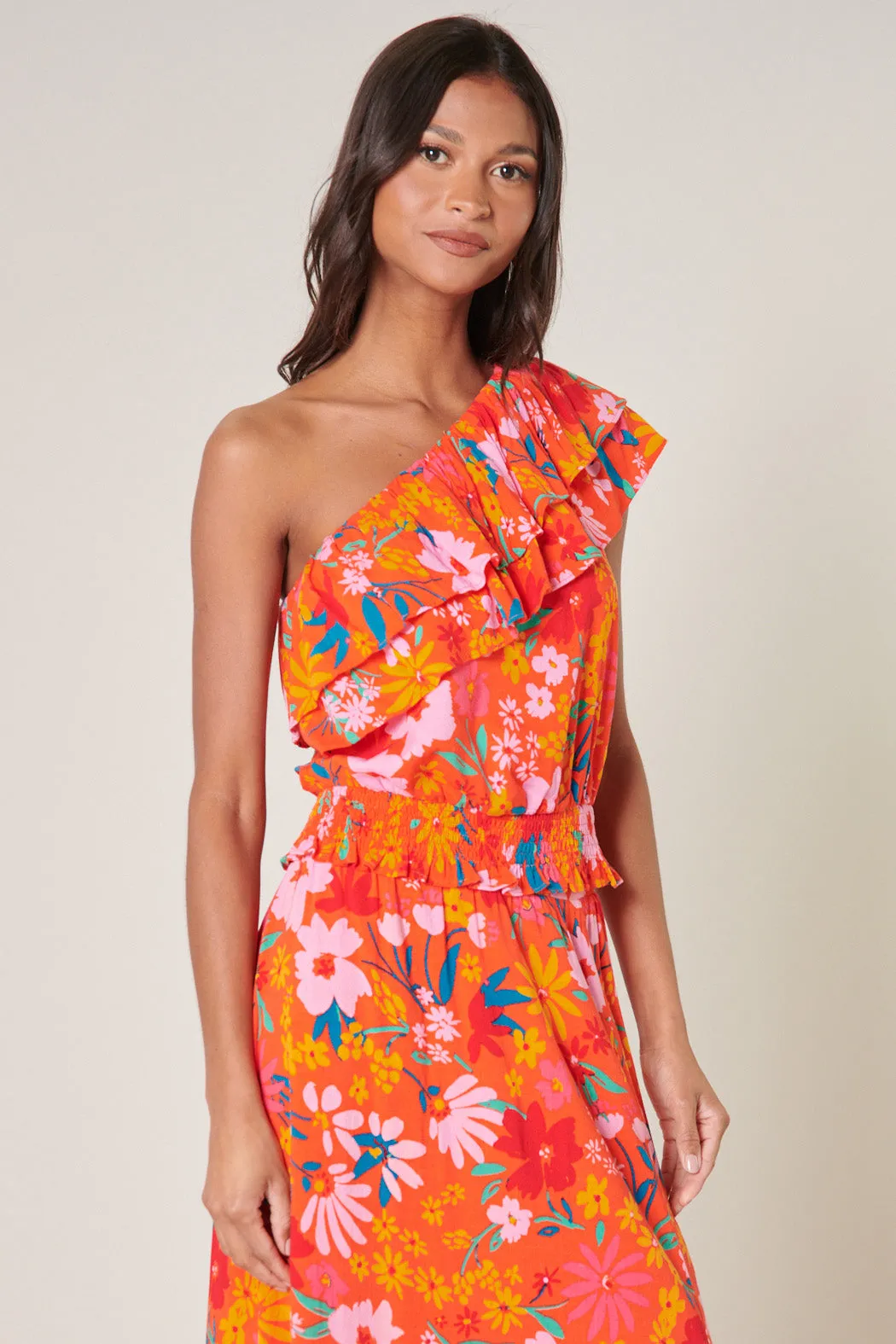 Southerland Floral One Shoulder Ruffle Crop Top sold by Sugarlips product image thumbnail 3