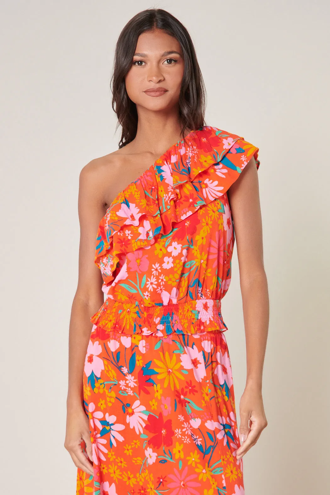 Southerland Floral One Shoulder Ruffle Crop Top sold by Sugarlips