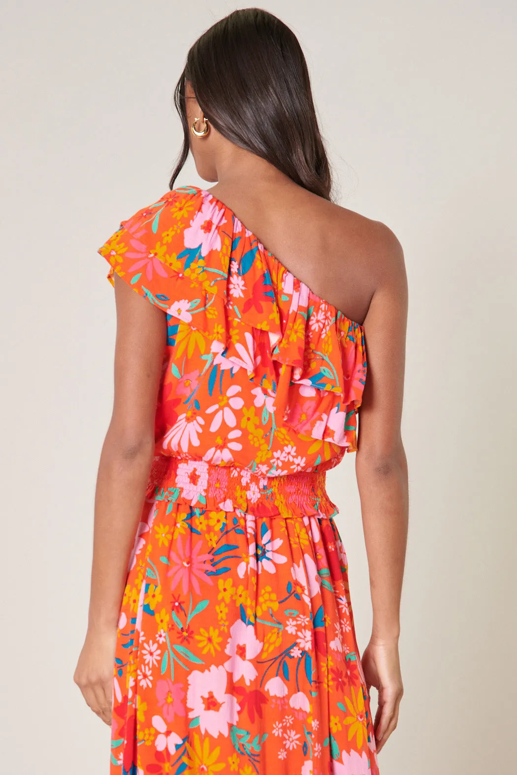 Southerland Floral One Shoulder Ruffle Crop Top sold by Sugarlips product image thumbnail 2