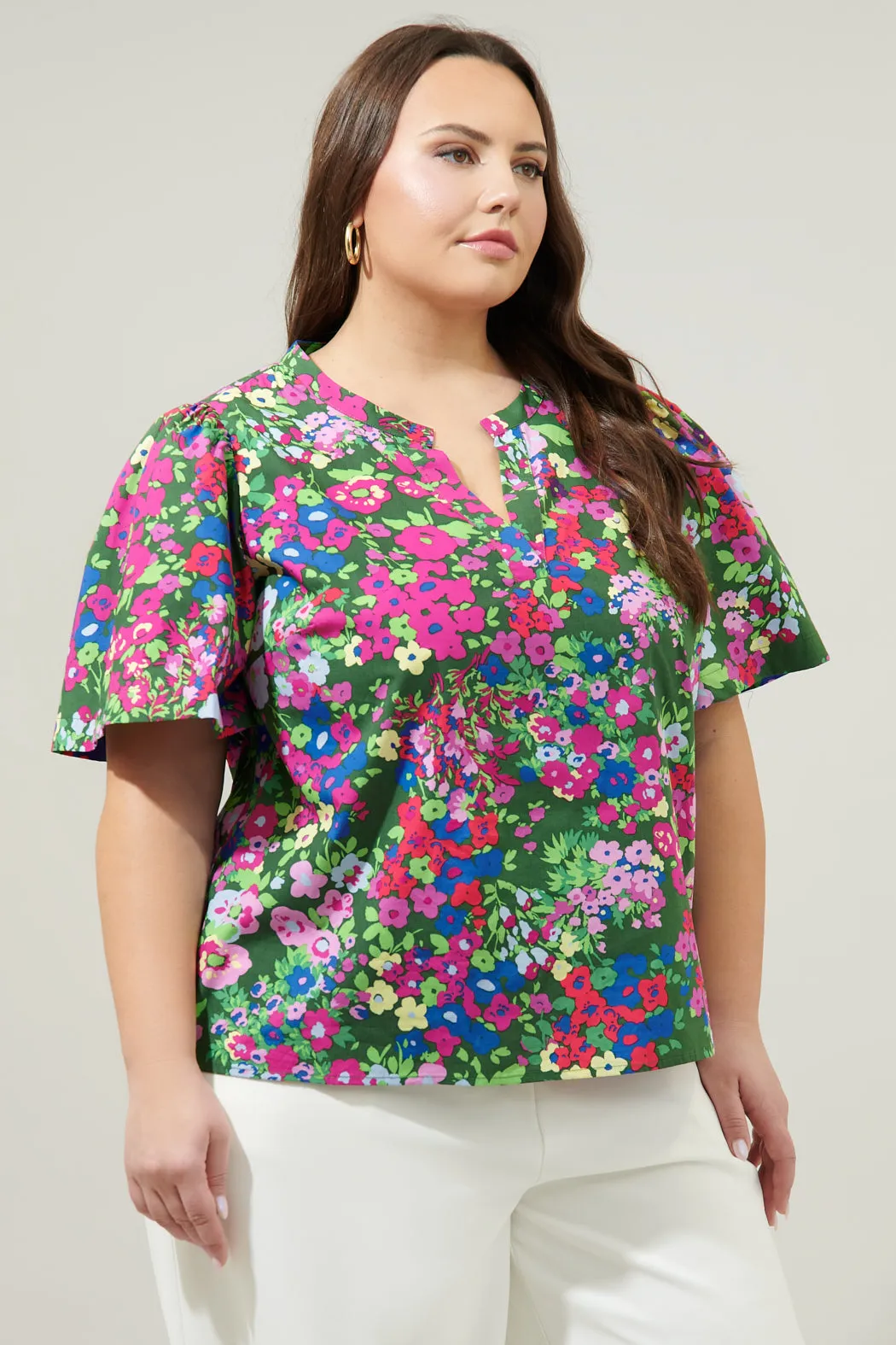Trinity Floral Chrissy Split Neck Top Curve sold by Sugarlips product image thumbnail 3