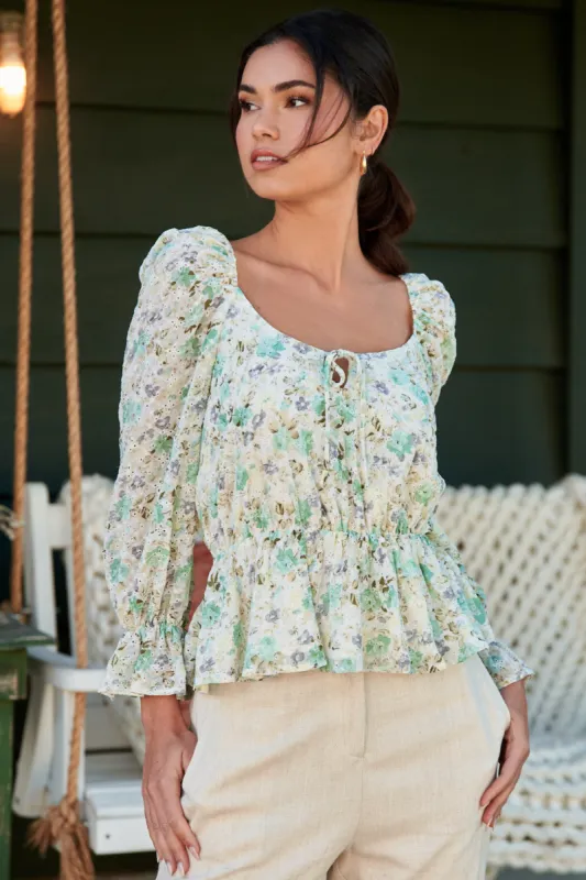Angelique Floral Eyelet Peplum Top sold by Sugarlips