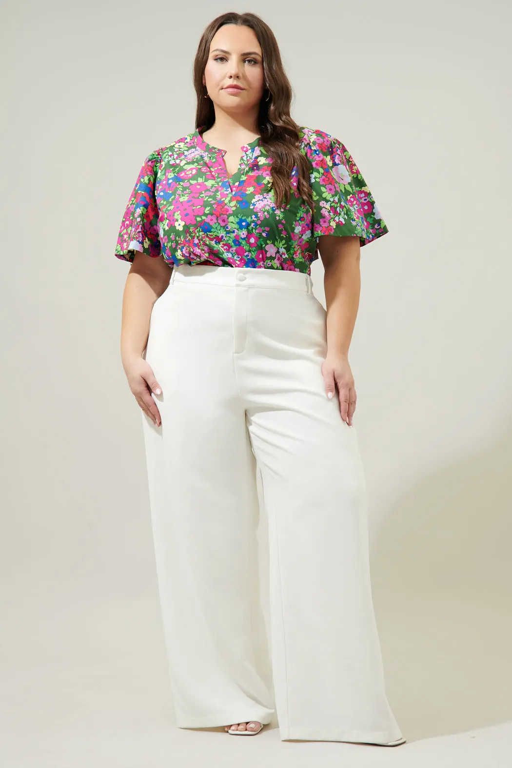 Trinity Floral Chrissy Split Neck Top Curve sold by Sugarlips product image thumbnail 4