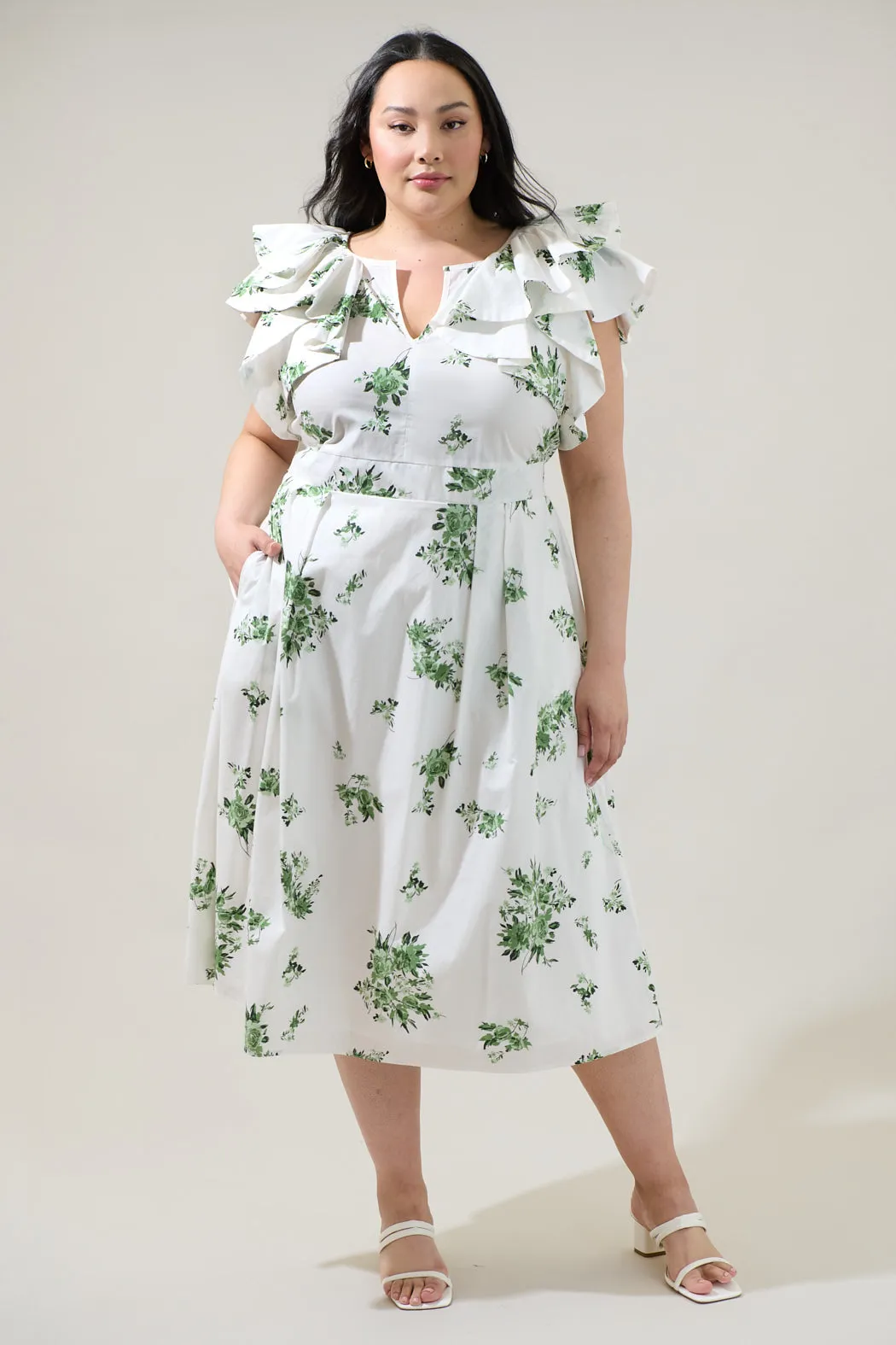 Ria Floral Santana Tie Back Midi Dress Curve sold by Sugarlips