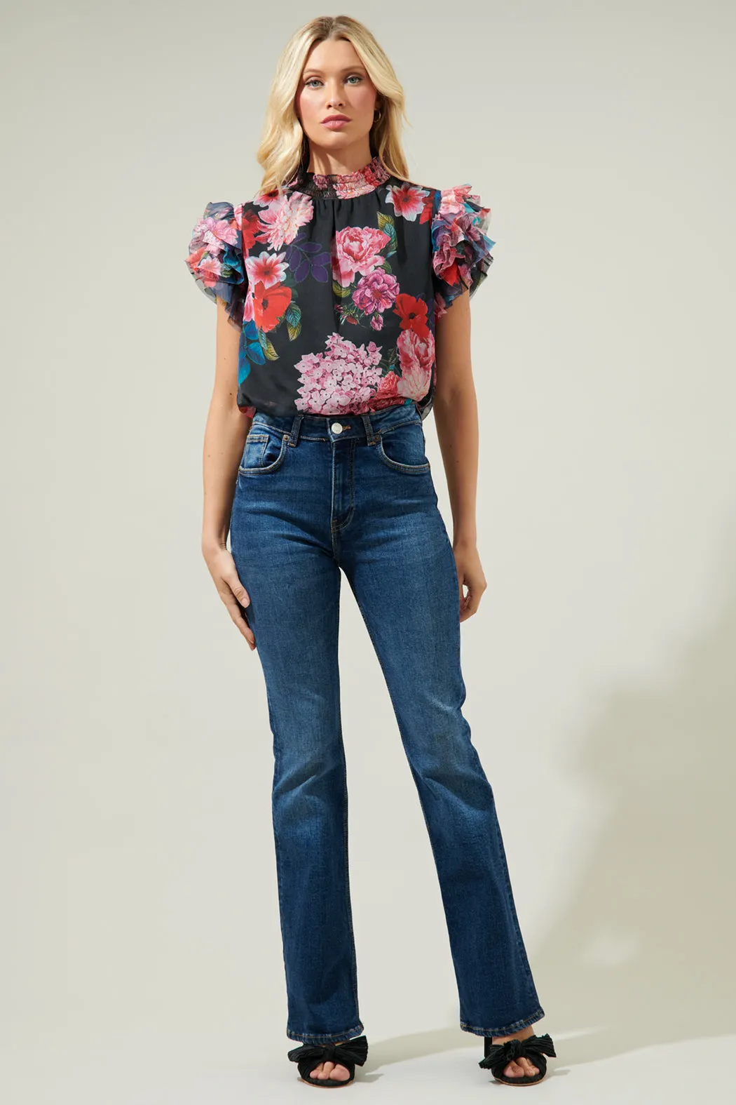 Ivy Floral Brenna Mock Neck Ruffle Blouse sold by Sugarlips product image thumbnail 4