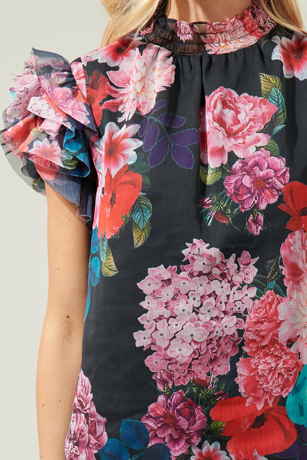 Ivy Floral Brenna Mock Neck Ruffle Blouse sold by Sugarlips product image thumbnail 5