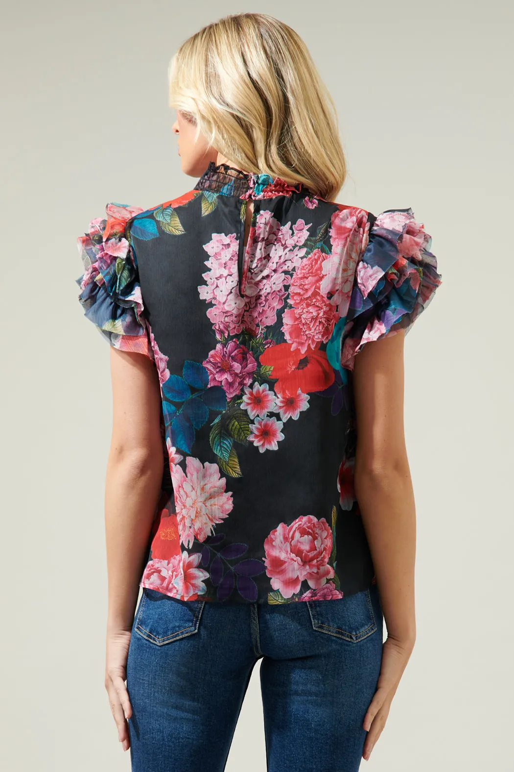Ivy Floral Brenna Mock Neck Ruffle Blouse sold by Sugarlips product image thumbnail 2