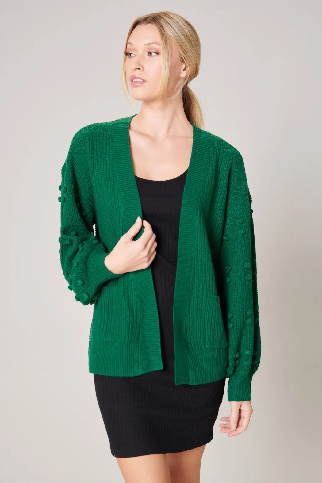 Maritza Pom Sleeve Open Front Cardigan sold by Sugarlips