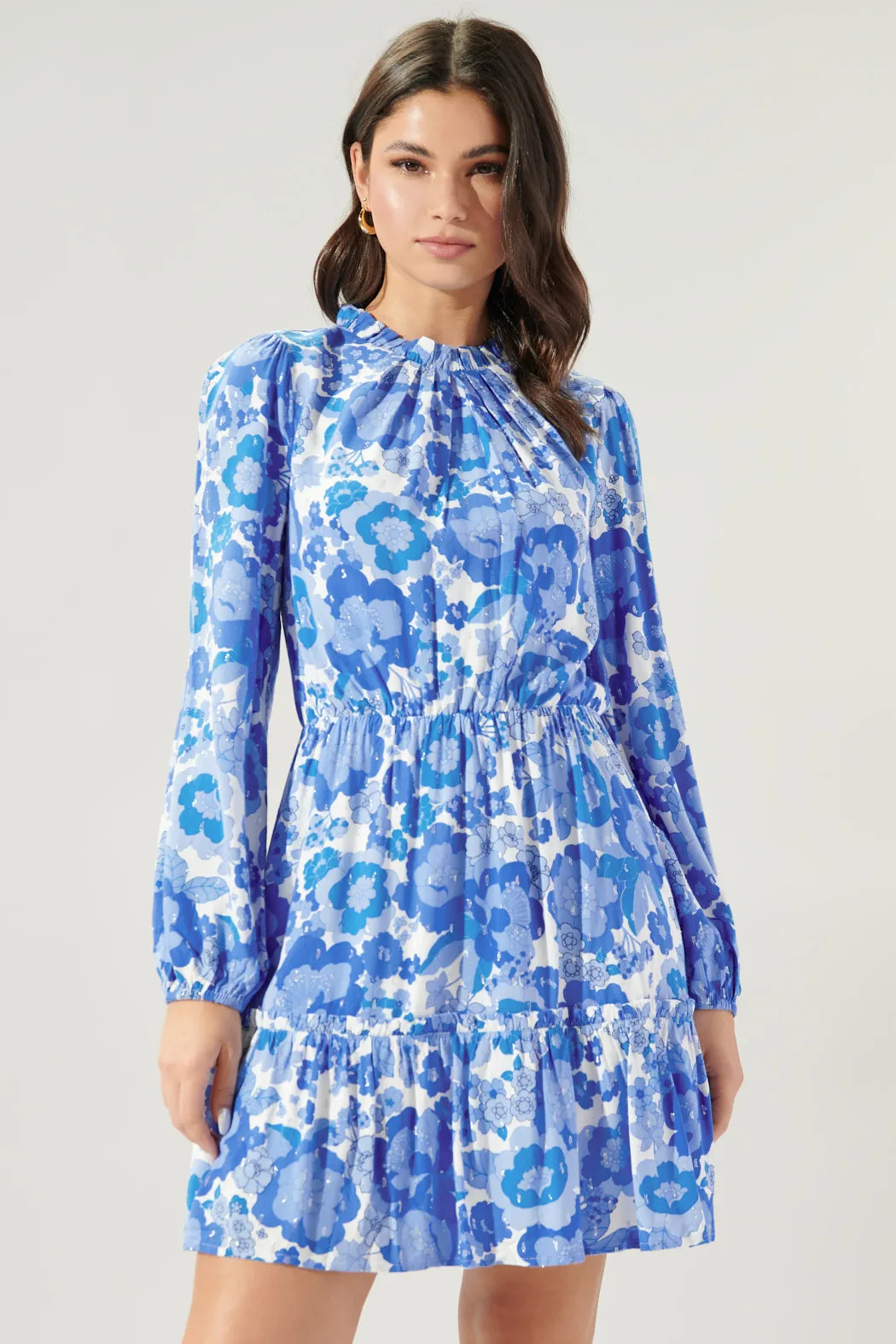 Juliani Floral Balloon Sleeve Blouson Tea Dress sold by Sugarlips
