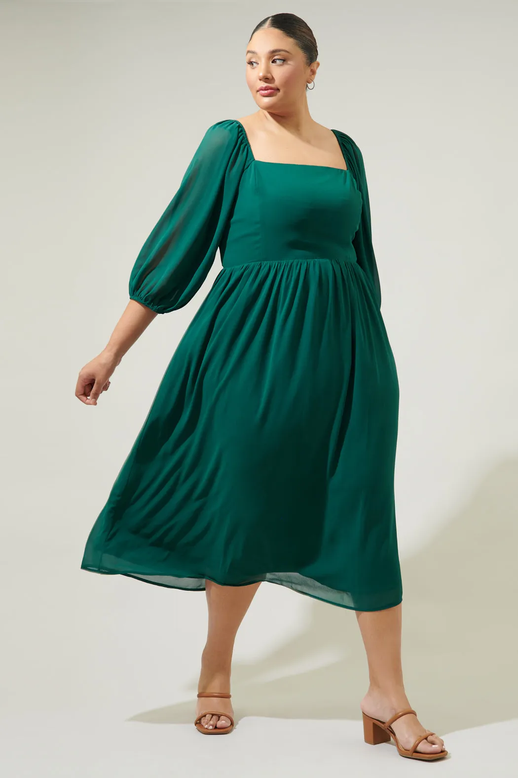 Amaretto Puff Sleeve Midi Dress Curve sold by Sugarlips product image thumbnail 3