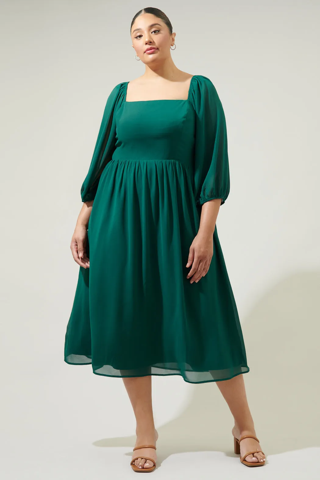 Amaretto Puff Sleeve Midi Dress Curve sold by Sugarlips