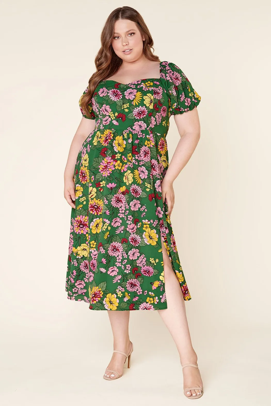 Everly Floral Alessi Puff Sleeve Midi Dress Curve sold by Sugarlips product image thumbnail 2