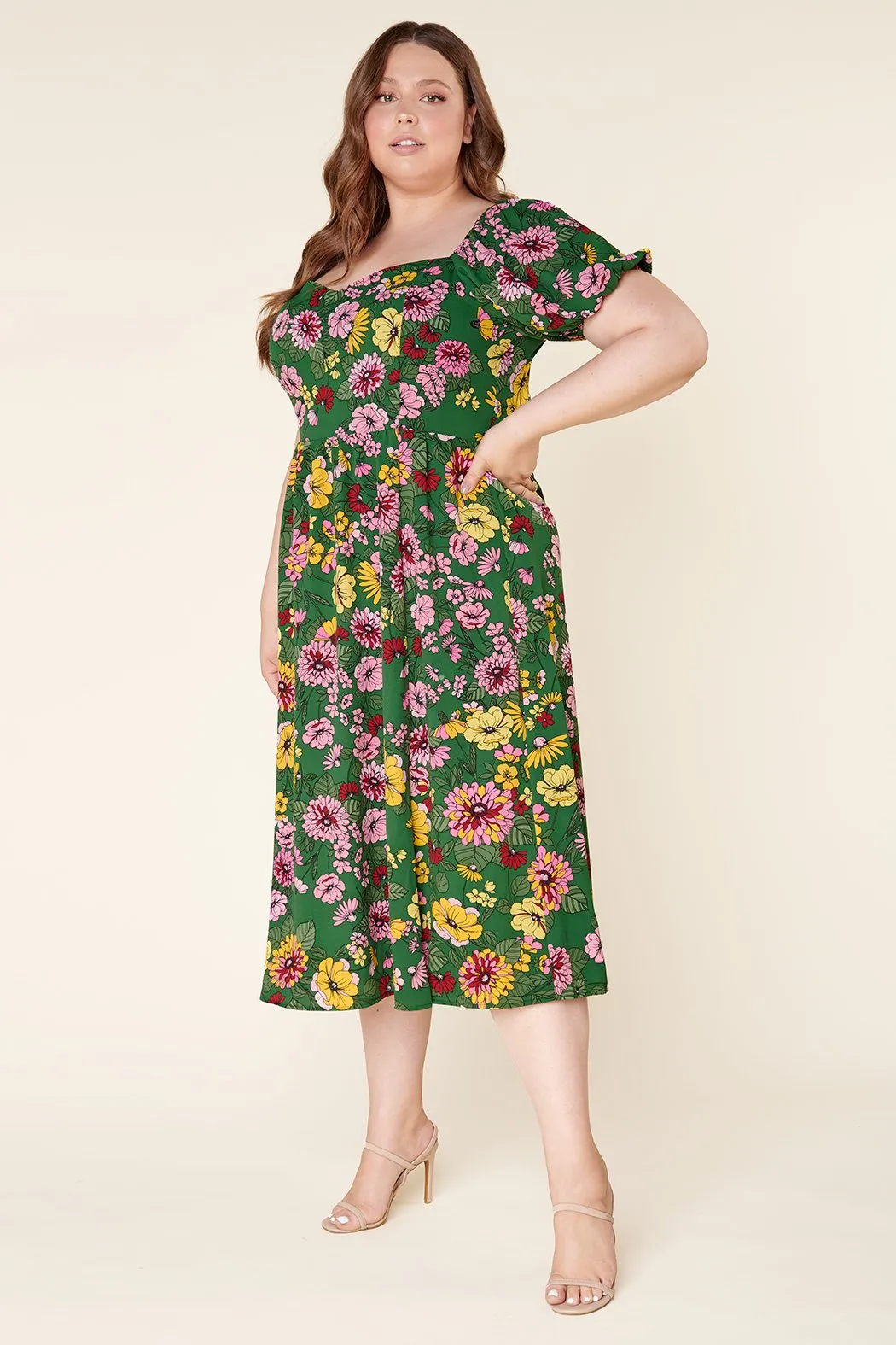 Everly Floral Alessi Puff Sleeve Midi Dress Curve sold by Sugarlips product image thumbnail 4