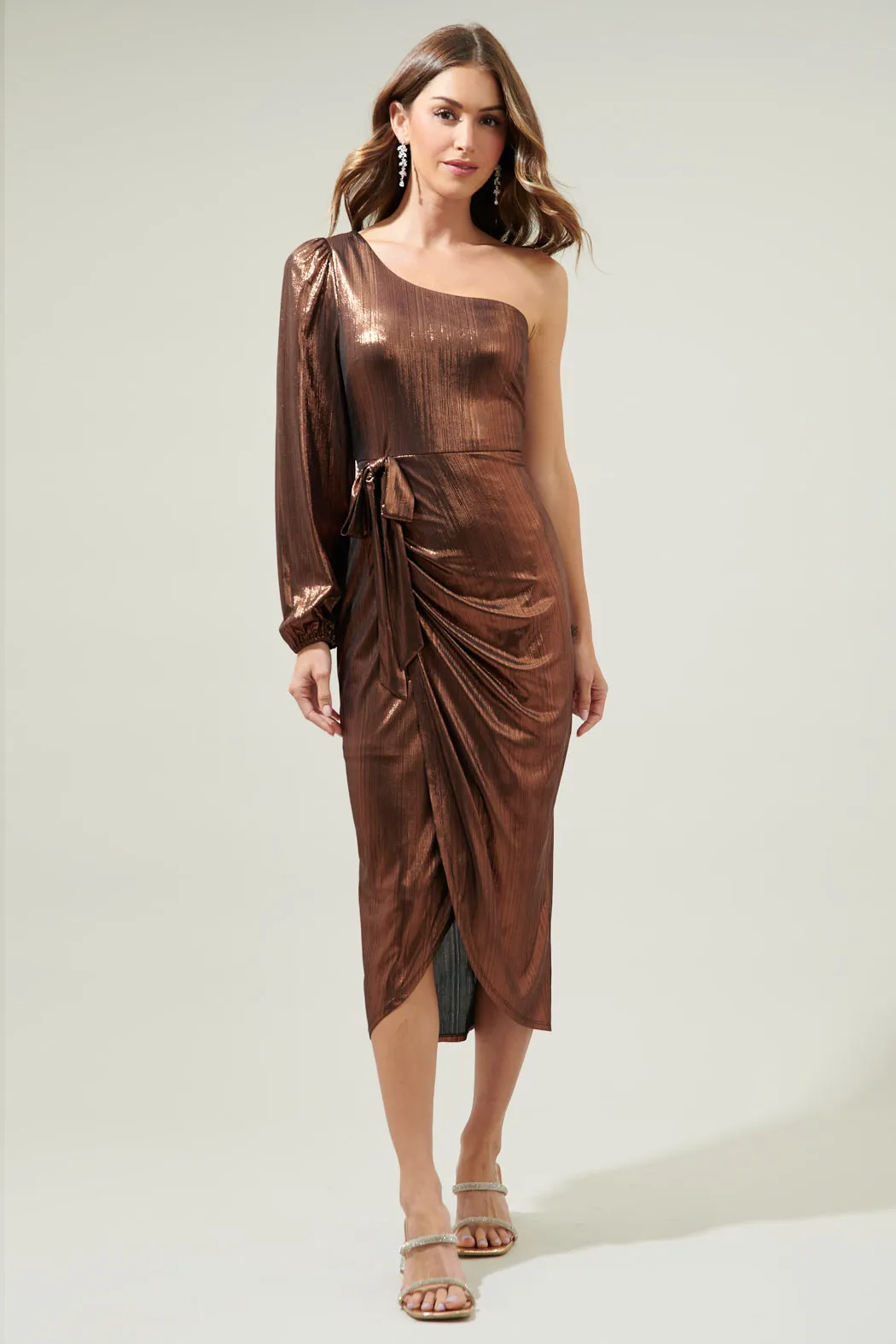 Nyla One Shoulder Wrap Midi Dress sold by Sugarlips product image thumbnail 4