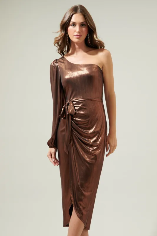 Nyla One Shoulder Wrap Midi Dress sold by Sugarlips