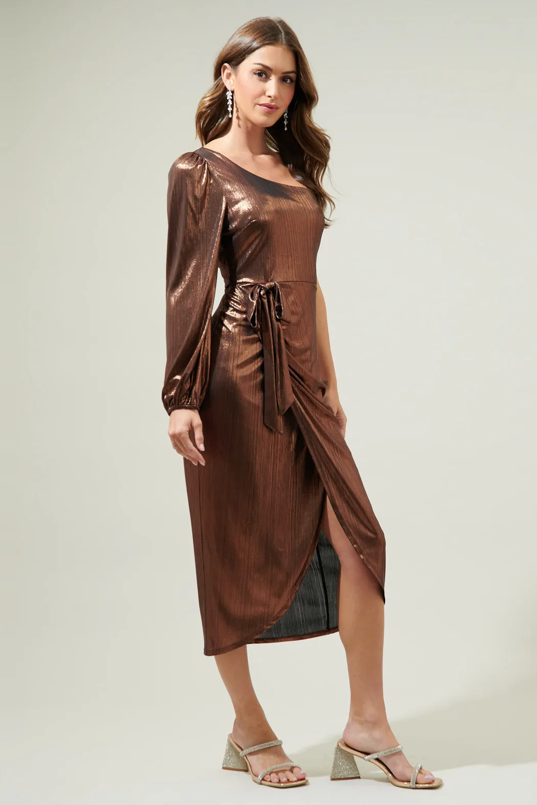 Nyla One Shoulder Wrap Midi Dress sold by Sugarlips product image thumbnail 3
