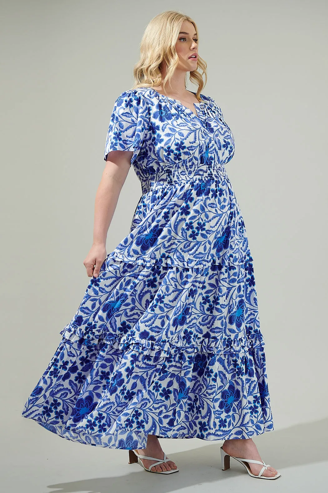 Celeste Floral Palmer Poplin Tiered Maxi Dress Curve sold by Sugarlips product image thumbnail 3