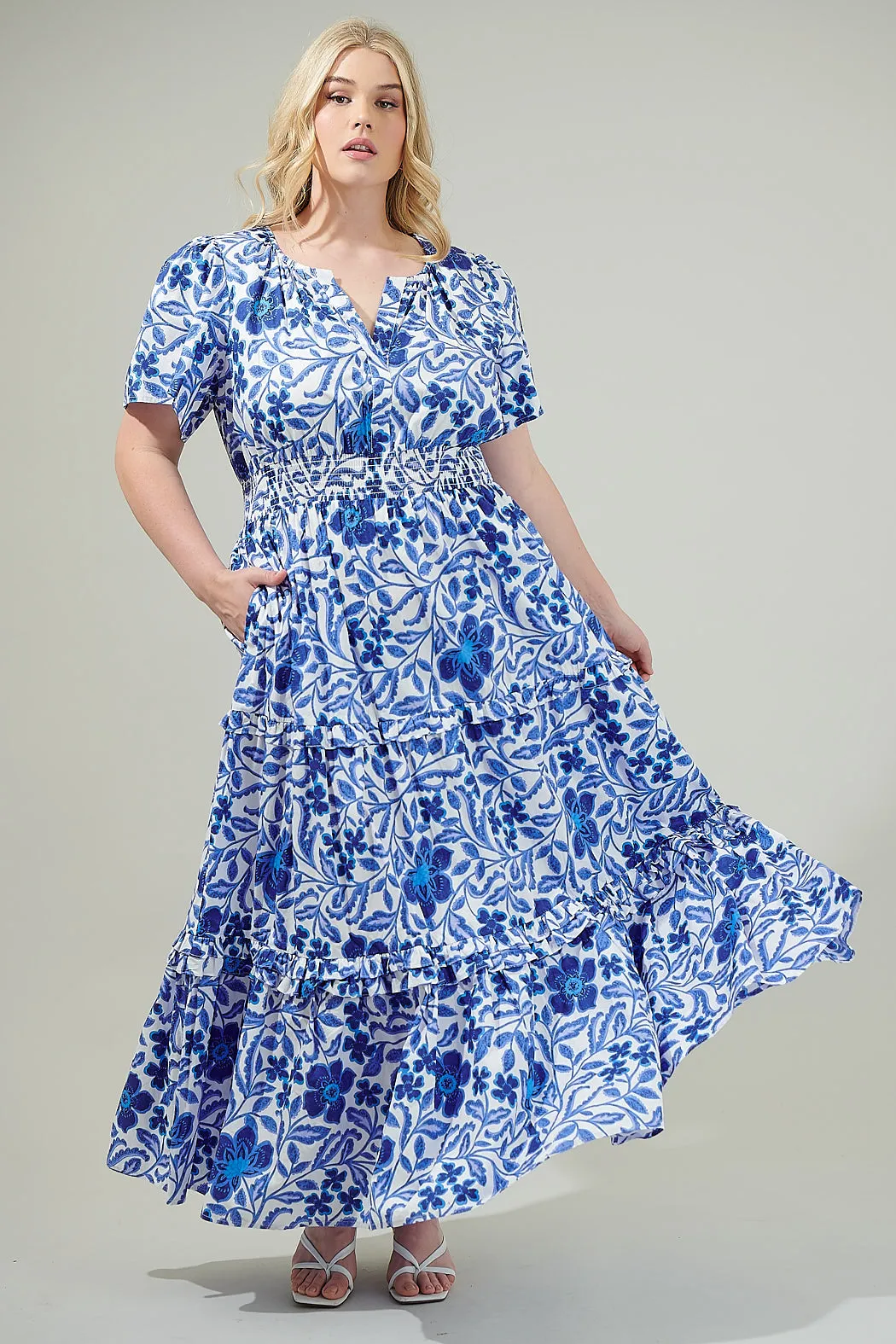 Celeste Floral Palmer Poplin Tiered Maxi Dress Curve sold by Sugarlips