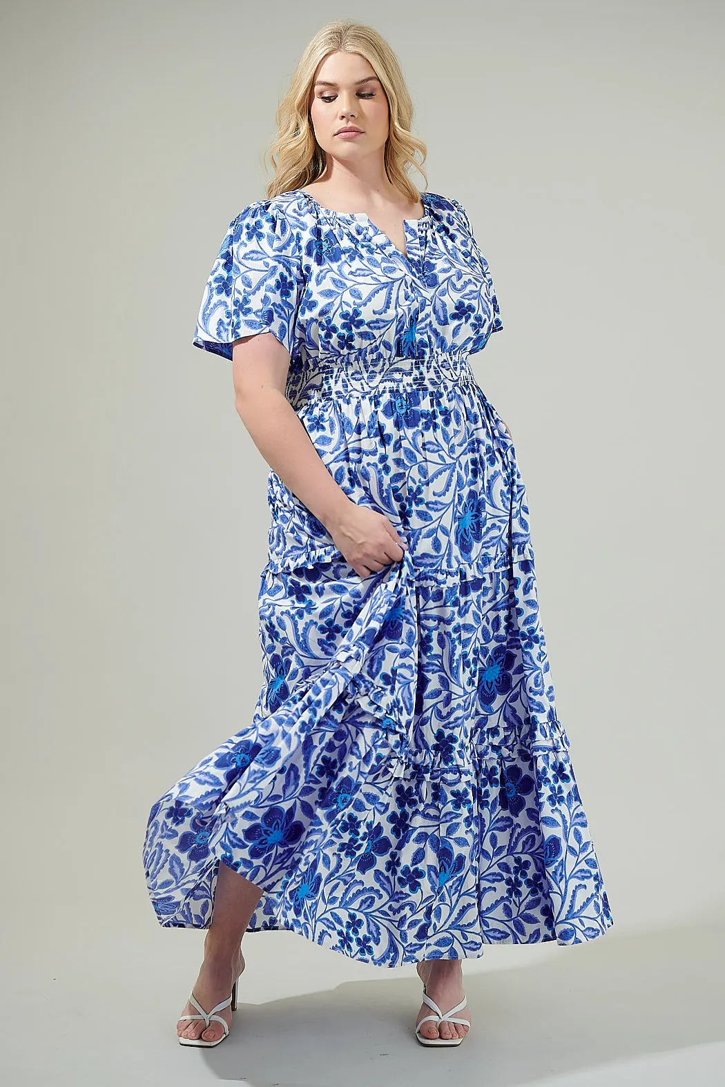 Celeste Floral Palmer Poplin Tiered Maxi Dress Curve sold by Sugarlips product image thumbnail 4