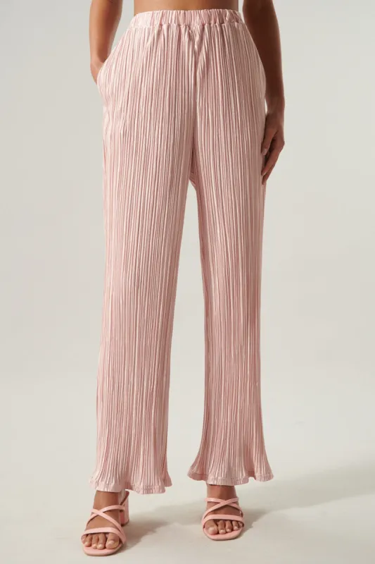 Sarafina Satin Plisse High Waist Straight Leg Pants sold by Sugarlips