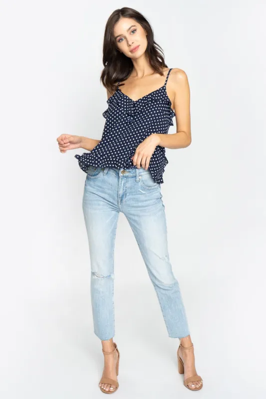 Kacy Polka Dot Ruffle Crop Top sold by Sugarlips