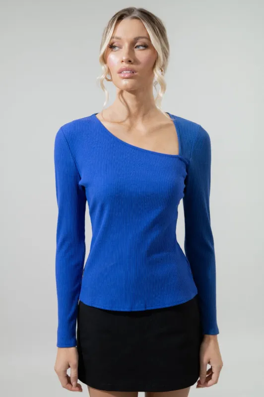 Aleda Ribbed Asymmetrical Long Sleeve Top sold by Sugarlips