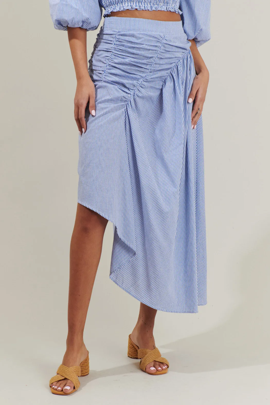 Sammy Striped Belen Ruched Midi Skirt sold by Sugarlips